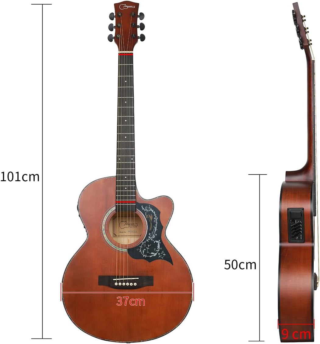 Kit de guitarra eléctrica acústica de 39 pulgadas con ecualizador de 4 bandas con estuche, juego de cuerdas, capo, paño de limpieza, afinador, púas, correa para el hombro y cable (Black)