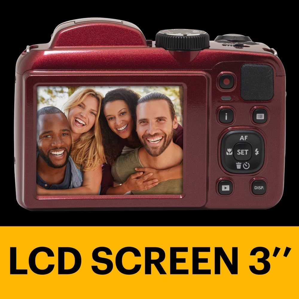 KODAK PIXPRO AZ255-RD Cámara Digital de 16 MP, Zoom óptico de 25 x 24 mm, Lente Gran Angular, estabilización óptica de Imagen, 1080P, Full HD, Video, cámara de vlogging LCD de 3 Pulgadas (Rojo)