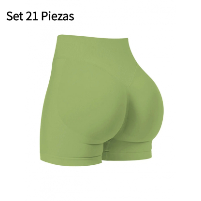 Set 21 Piezas Shorts Deportivos para Mujer Sin Costuras Cintura Alta Efecto Push Up Realce de Glúteos Yoga Fitness Running
