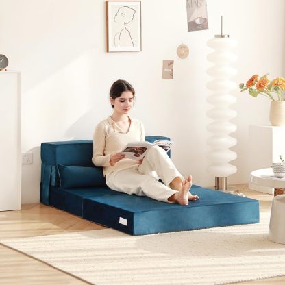 Tiita - Sillón de futón, tamaño individual, sofá cama plegable con almohada, colchón de piso y futón para sala de estar, recámara, uso de invitados, departamento