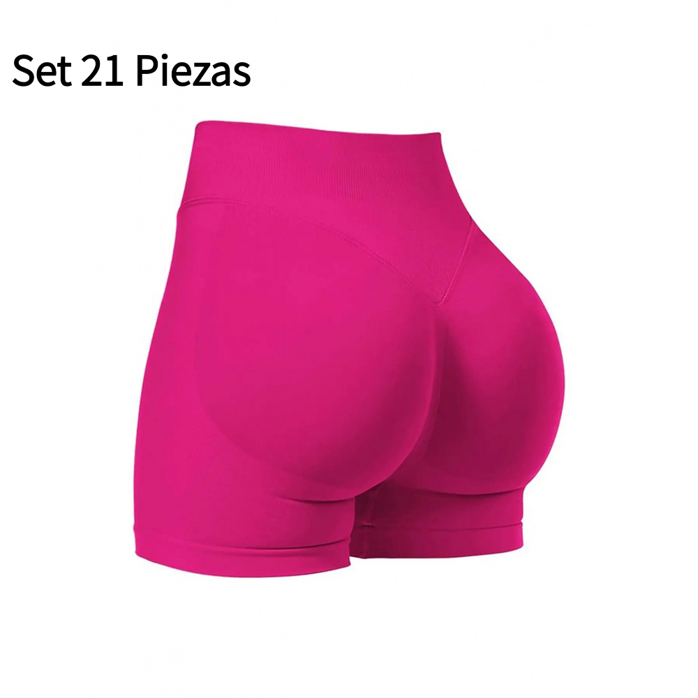 Set 21 Piezas Shorts Deportivos para Mujer Sin Costuras Cintura Alta Efecto Push Up Realce de Glúteos Yoga Fitness Running