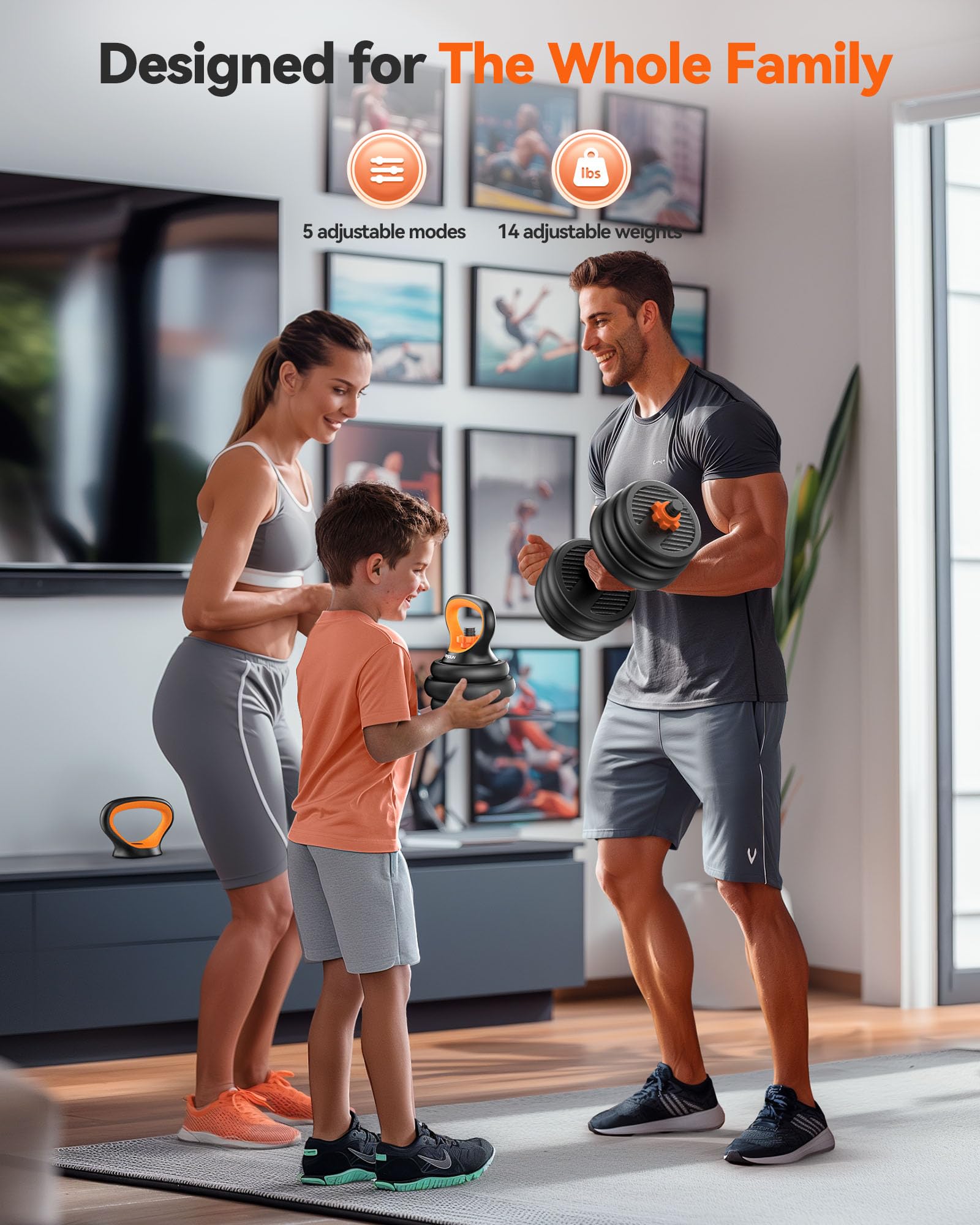 💪FEIERDUN Mancuernas Ajustables, Set de Pesas Libres 10/15/20/30/40 kg con Conector, Set 5 en 1, 🏋️Barra/Kettlebell/Soporte para Flexiones/Disco de Peso, Usable para Ejercicios de Fitness en Gimnasio en Casa, Adecuado para Hombres/Mujeres