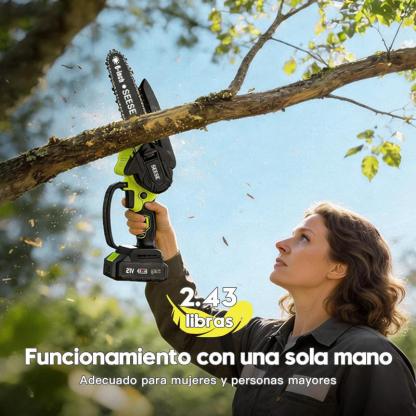 SEESE Mini motosierra inalámbrica 6”, motor sin escobillas, con 2 baterías de 2000 mAh – Ideal para poda, jardinería y corte de madera