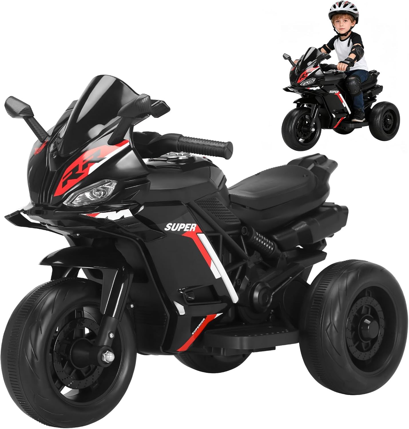 HONEYWHALE 6688 Moto Electrica Infantil Niño, Carro Electrico Niño Montable con Luz Led y Musica, Triciclo con Modo de Retroceso, Velocidad Máxima 4KM/H, Autonomía de 45 Minutos