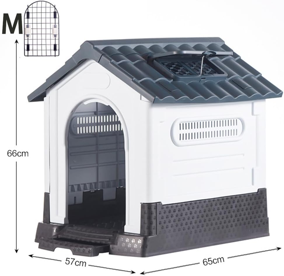 JIUSILIFE Casa Grande para Perros, Casa para Perros Tanto para Interior como para Exterior, con Techo Solar Ajustable Y Base Elevada, Fácil Montar, con Aseo, Casa Plegable Impermeable,Gray,M