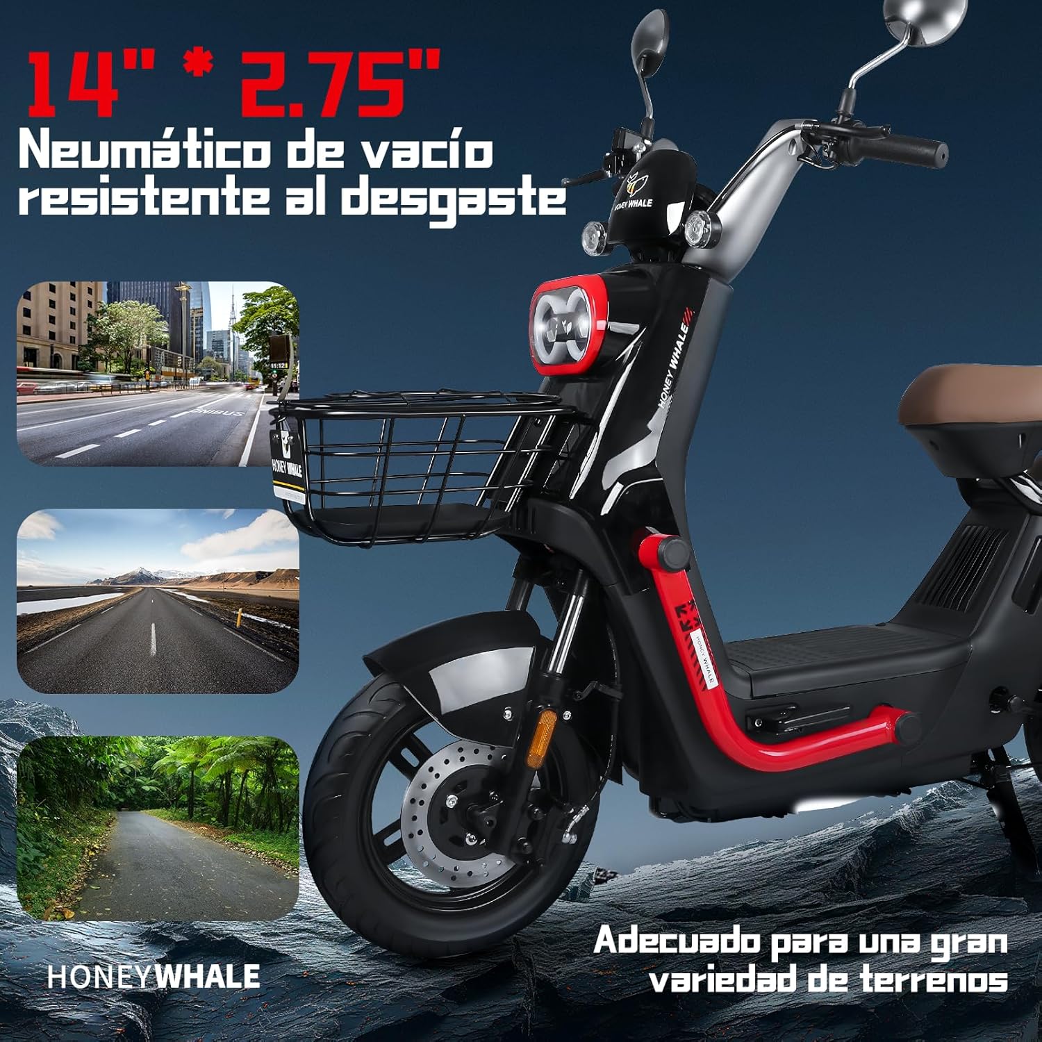 HONEYWHALE KC PRO Bicicleta Electrica para Adultos, Moto Electrica con Alarma, Potencia Motor Hasta 800W, Velocidad Máxima 45KM/H, Autonomía 60KM, Compatible con Desbloqueo NFC