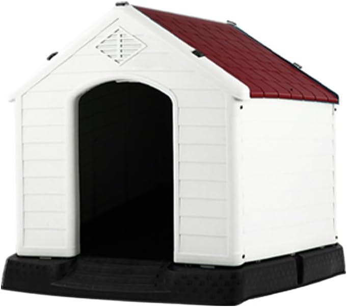 LEVEL HOME | Casa para Perro Grande con Diseño Protector Sellado - Material PP Duradero | Piso Elevado y Techo Inclinado de Asfalto - 97cm x 110 cm x 99 cm