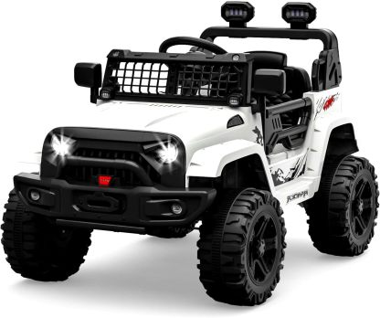 Hetoy Ride on Truck Car 12V Kids Electric Vehicles with Remote Control Spring Suspension, LED Lights, Bluetooth, 2 Speeds