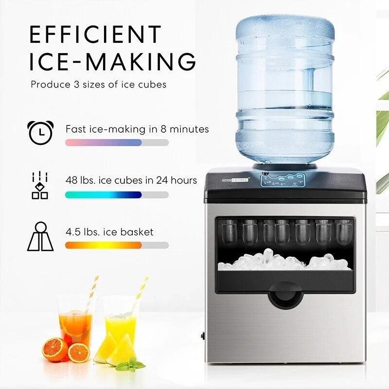 Máquina para hacer cubitos de hielo 2 en 1 para encimera, 48 libras/día con máquina combinada con dispensador de agua