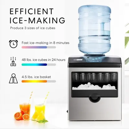 Máquina para hacer cubitos de hielo 2 en 1 para encimera, 48 libras/día con máquina combinada con dispensador de agua