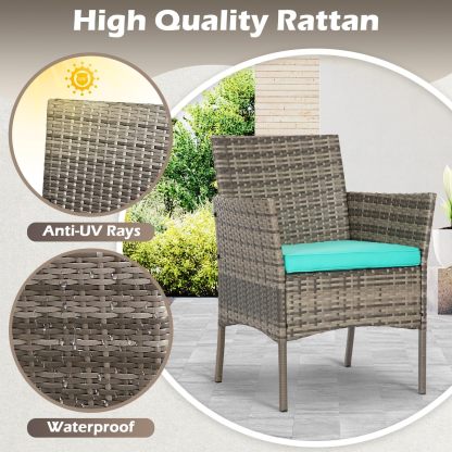FDW - Juego de 4 muebles para exteriores, juego de conversación de mimbre con silla de ratán, mesa de centro para exteriores, interiores, jardín, patio, porche, terraza, balcón, cojines de mimbre