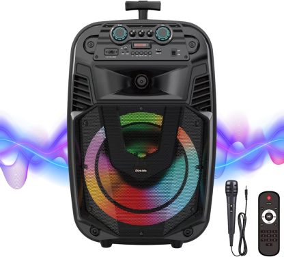 LINK BITS BM15013K Bocina Bluetooth Grande 15 Pulgadas, Recargable Altavoces Speaker Control y micrófono, bafle Super Buffer Karaoke para Fiesta con Luz Led