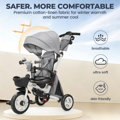 👨‍👩‍👧☀️JMMD Triciclo para bebé, 7 en 1 plegable para niños con mango ajustable para padres, arnés de seguridad y frenos de rueda, toldo extraíble, almacenamiento, carriola de bebé, regalo para niños pequeños de 18 meses a 5 años (verde)