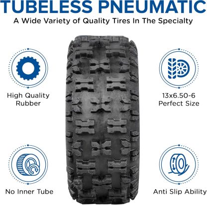 AlveyTech - Neumático de 13 x 5.00-6 con banda de rodadura Knobby Q129 para ATV, Go-Kart y Dune Buggy (juego de 4) - Neumáticos sin cámara de repuesto para quad, 4 ruedas y mini bicicletas como