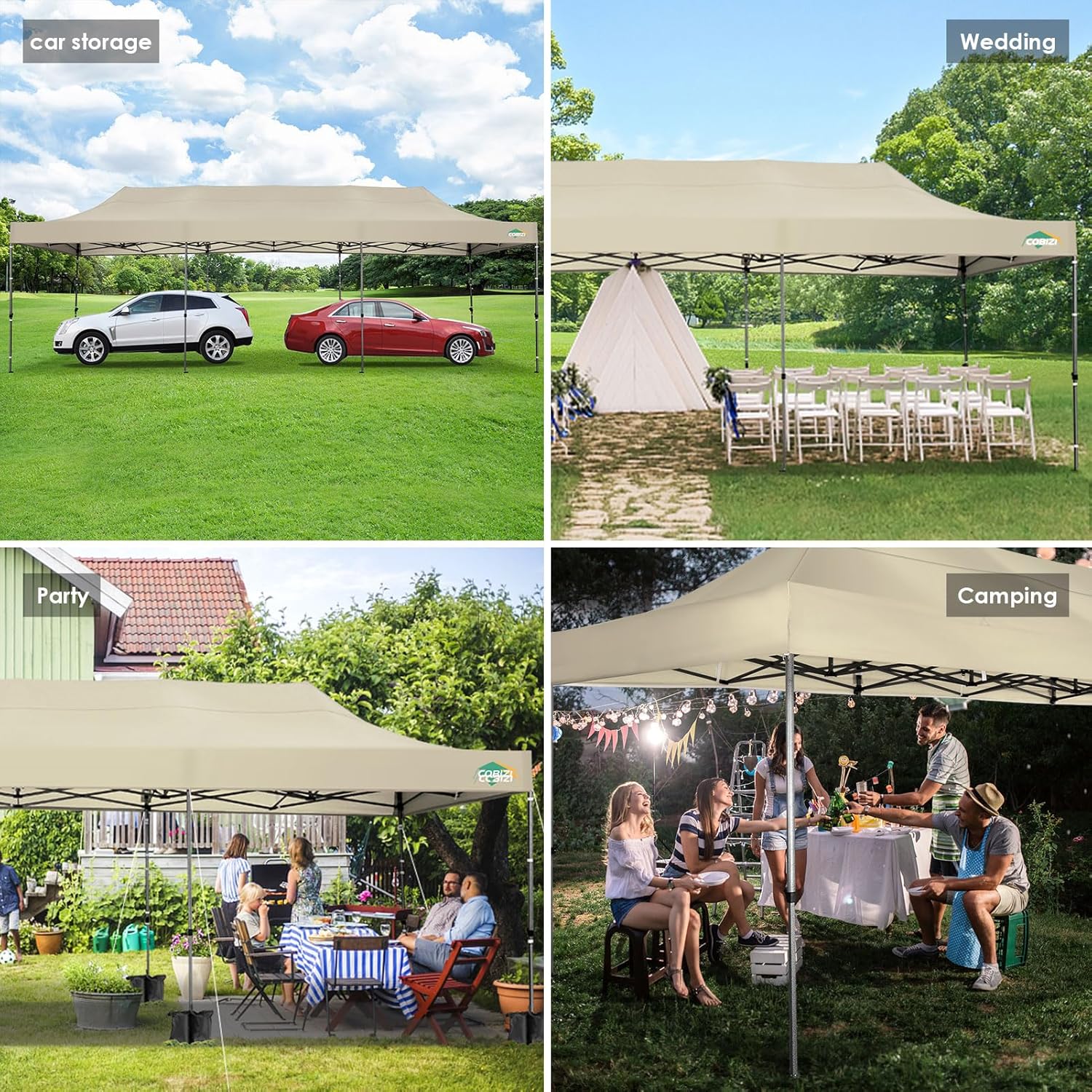 COBIZI - Toldo desplegable de 10 x 20 Pulgadas con 6 Paredes Laterales, toldo Impermeable para Eventos al Aire última intervensión, UPF 50+ cenador portátil para Fiestas, Playa, Camping, Boda,