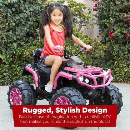 Best Choice Products 12V ATV eléctrico para niños de 4 ruedas con audio Bluetooth, velocidad máxima de 3.7 mph, neumáticos con banda de rodadura, faros LED, radio, color negro