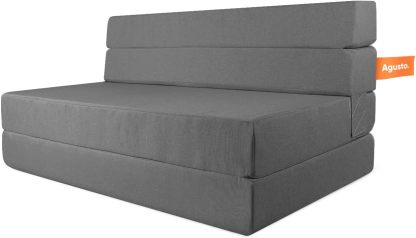 AGUSTO Sofá Cama Matrimonial Multifunción Colchon Plegable Futon Chaise Sillon Puff (Gris Oxford)