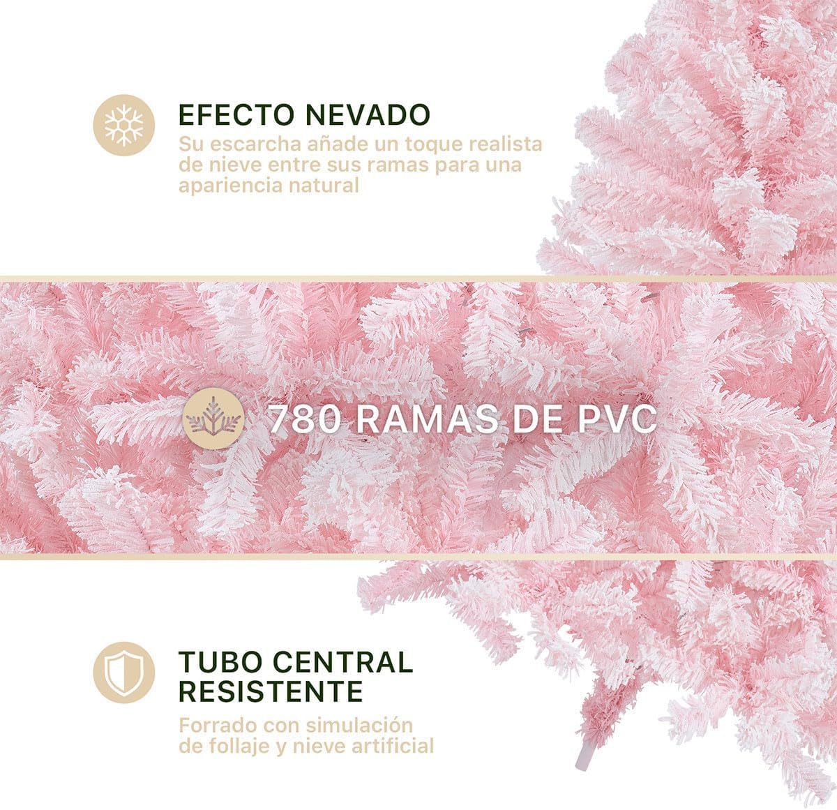 ESQUIMAL Árbol de Navidad Frondoso con Ramas Escarchadas, Pino Navideño (Rosa Nevado, 2.2 m)