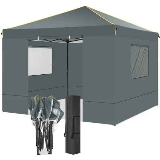 Tooluck 10x10 Carpa Gazebo con Ventanas de Malla 2.0, Carpa Plegable 10x10, Carpa Portátil Impermeable para Exteriores con 4 Paredes Laterales Desmontables, Bolsa de Transporte, 4 Estacas y Cuerdas