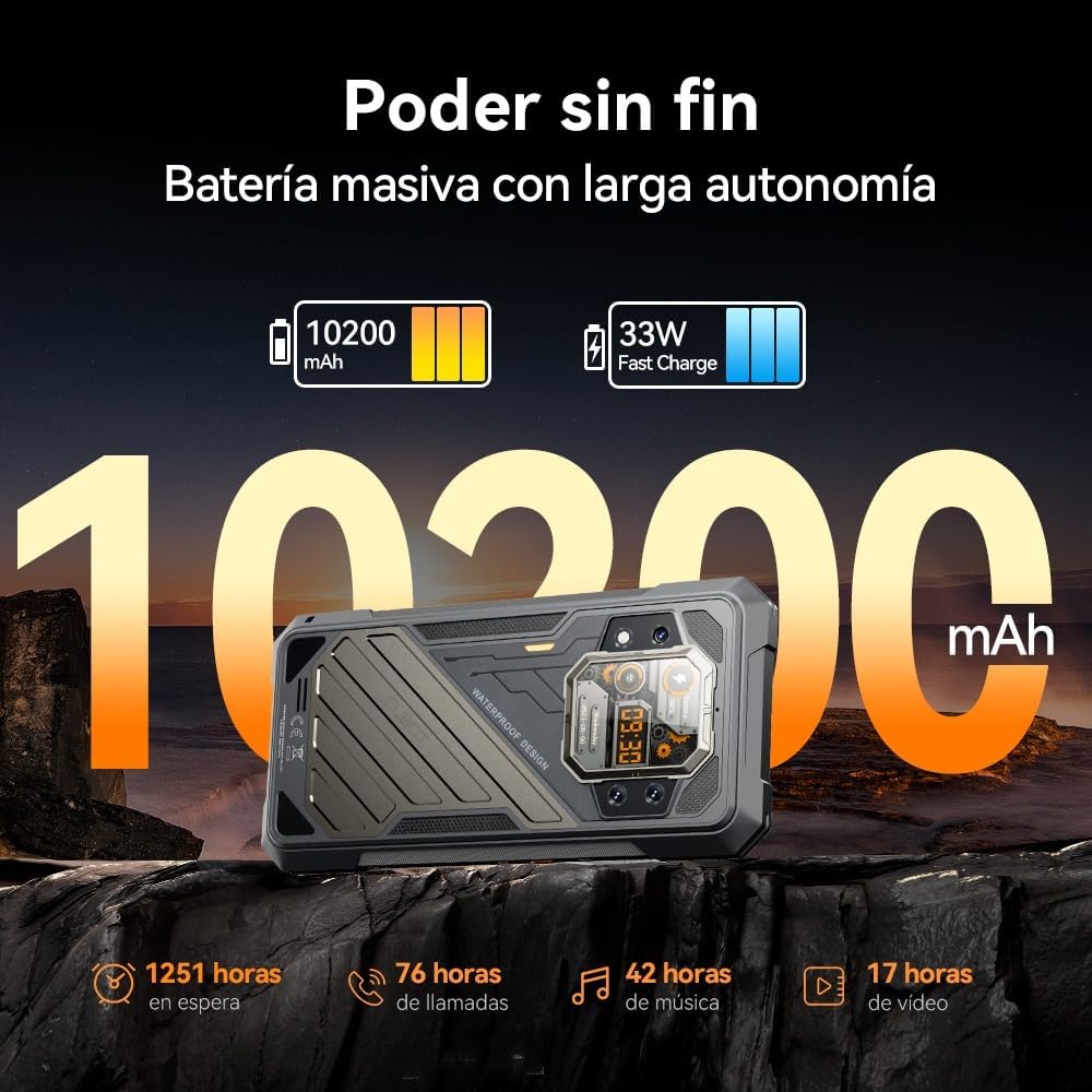 CUBOT Celular Kingkong X Robusto Dual Sim 256 GB 16 GB Ram 10200mah Android 14 (Negro)