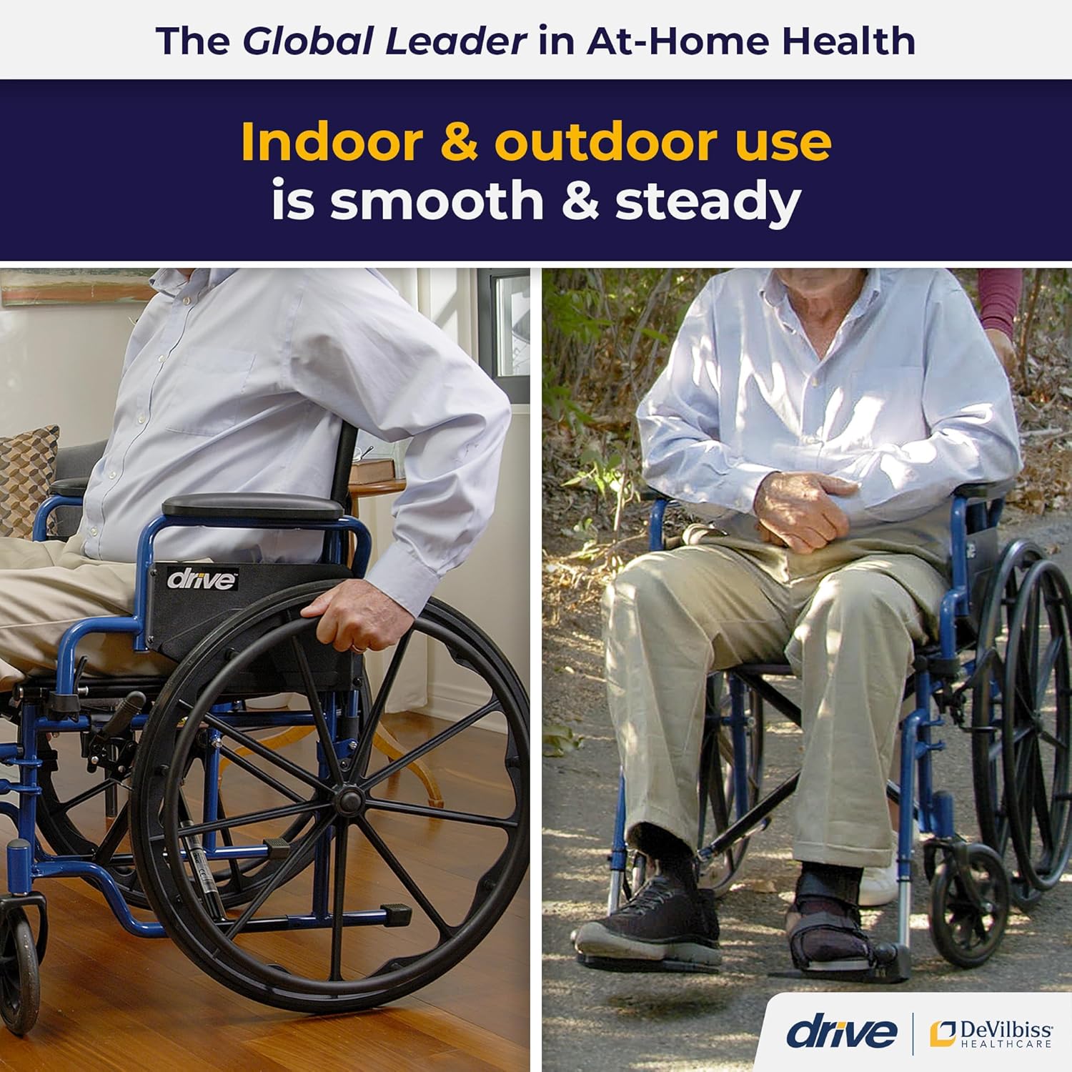Drive Medical BLS20FBD-ELR Blue Streak Wheelchair with Flip Back Desk Arms and Elevating Leg Rests, Blue