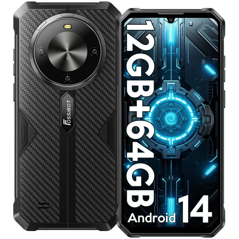 Smartphone robusto FOSSIBOT F105 desbloqueado, Android 14, batería de 10300 mAh, almacenamiento de 12+64/128 GB, pantalla FHD de 6,75", cámara de 8 MP+20 MP, IP68/IP69K, resistente al agua, 4G, doble SIM, OTG (no compatible con AT&T, Cricket, Verizon, Spr