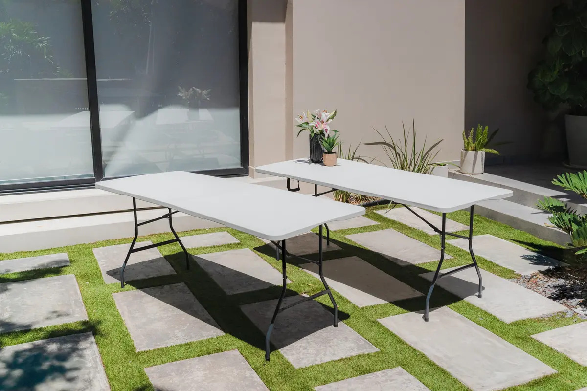 2 Mesas Plegables Blancas 180 cm Portátiles