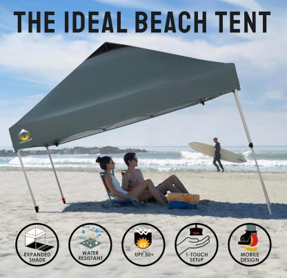 CROWN SHADES - Toldo desplegable para la Playa, fácil de armar, para el Aire Libre, Eventos, Fiestas, Campamento, Cubierta STO-N-Go, Parte Superior recubierta de Plata, 10 x 10 Pulgadas, Blanco