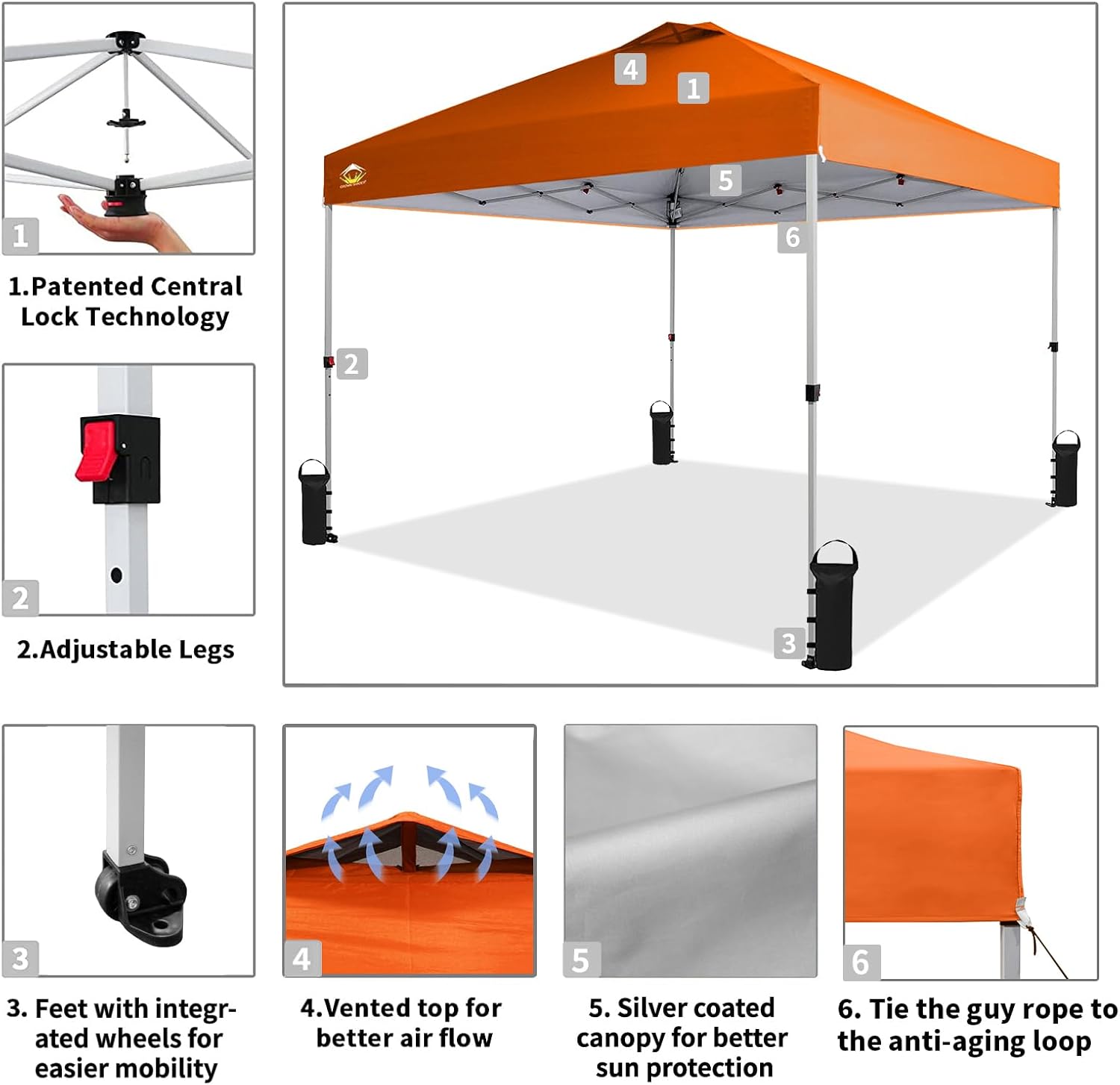 CROWN SHADES - Toldo desplegable para la Playa, fácil de armar, para el Aire Libre, Eventos, Fiestas, Campamento, Cubierta STO-N-Go, Parte Superior recubierta de Plata, 10 x 10 Pulgadas, Blanco