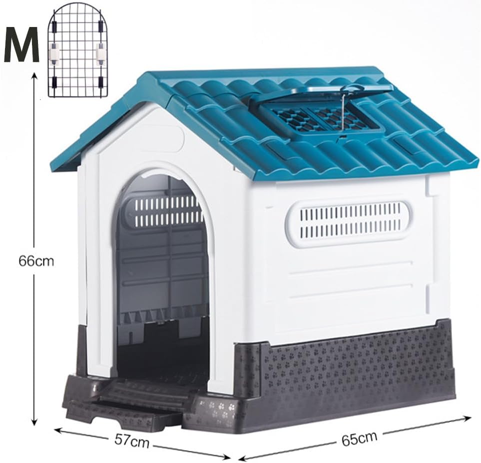 JIUSILIFE Casa Grande para Perros, Casa para Perros Tanto para Interior como para Exterior, con Techo Solar Ajustable Y Base Elevada, Fácil Montar, con Aseo, Casa Plegable Impermeable,Gray,M