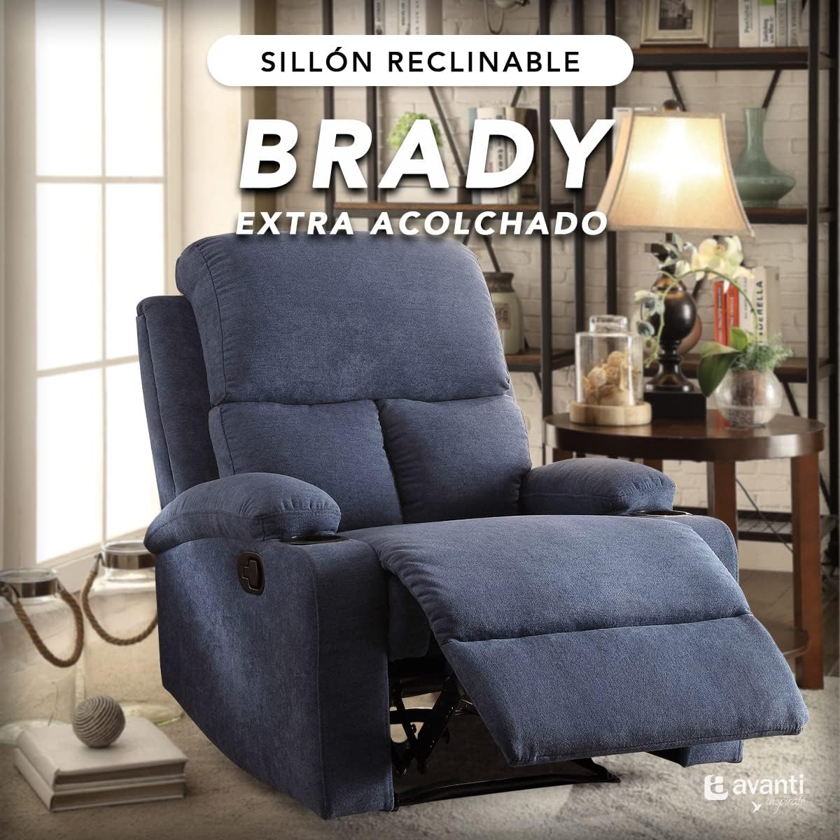 Sillon Reclinable para Adultos Individual - Brady - con Sistema Manual - Reposet de Tela - Varios Colores (Gris).