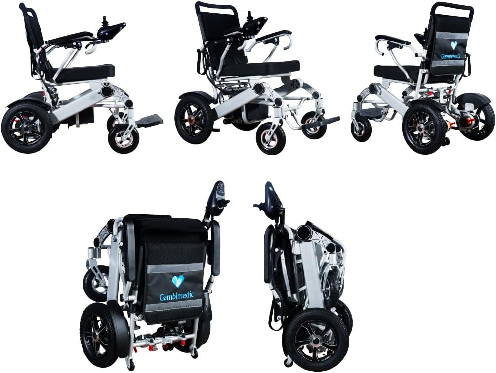 GAMBIMEDIC Silla De Ruedas Electrica Plegable Aluminio Todoterreno Ligera Portatil Facil Transporte Para Viaje Cuenta Con 4 Amortiguadores Facil Almacenaje Silla Motorizada Portatil