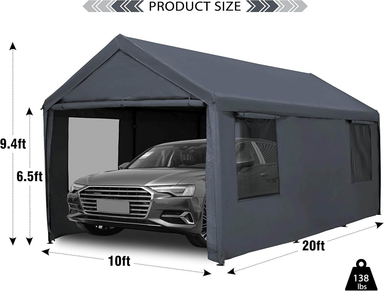 Carport - Toldo para automóvil de 12 x 20 pies, resistente con ventanas transparentes, paredes laterales y puertas extraíbles, para todas las estaciones y garaje portátil para barco, fiesta de boda, campamento al aire libre, comercial, resistente a los ra