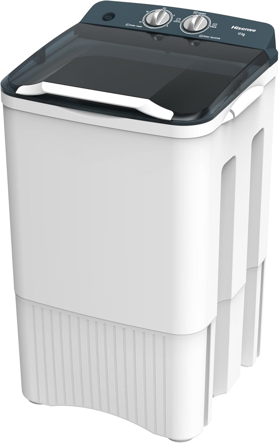 Hisense Lavadora WSFF1501, Semiautomática, 15 Kg, Temporizador de Lavado y Centrifugado, 55x52x91cm(AnchoxLargoxAlto), Blanco/Gris