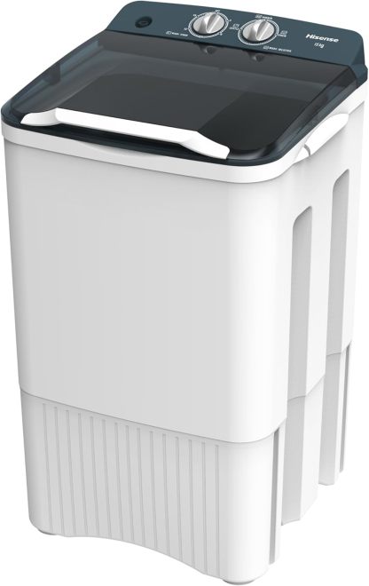 Hisense Lavadora WSFF1501, Semiautomática, 15 Kg, Temporizador de Lavado y Centrifugado, 55x52x91cm(AnchoxLargoxAlto), Blanco/Gris