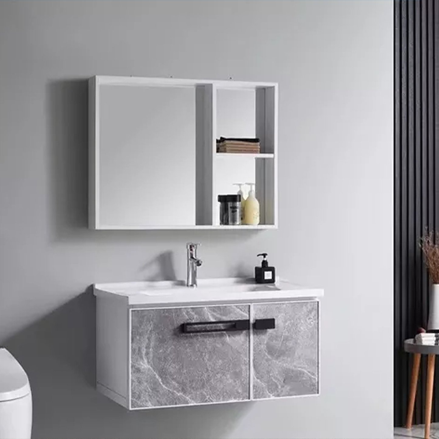 Vanitorio Lavamanos Con Griferia Y Mueble Espejo Blanco 60 cm T-1060