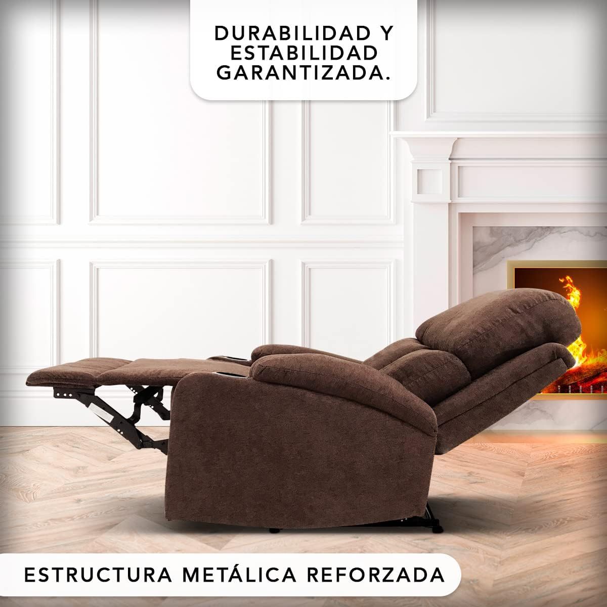 Sillon Reclinable para Adultos Individual - Brady - con Sistema Manual - Reposet de Tela - Varios Colores (Gris).