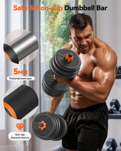 💪FEIERDUN Mancuernas Ajustables, Set de Pesas Libres 10/15/20/30/40 kg con Conector, Set 5 en 1, 🏋️Barra/Kettlebell/Soporte para Flexiones/Disco de Peso, Usable para Ejercicios de Fitness en Gimnasio en Casa, Adecuado para Hombres/Mujeres