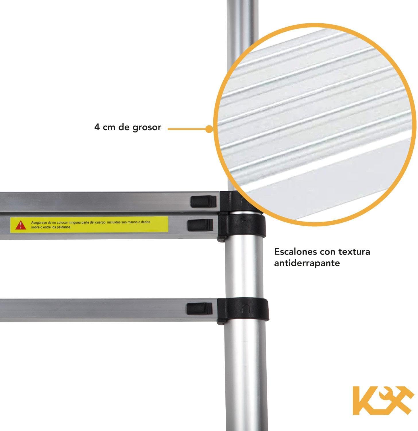 Kingsman | Escalera Multiposiciones 12 Peldaños con Charolas – Soporta hasta 150 kg – Escalera de Aluminio 3.5 MTS – Plegable – Escalera Multipropósito – Tipo Tijera – Andamio – Escalera Recta