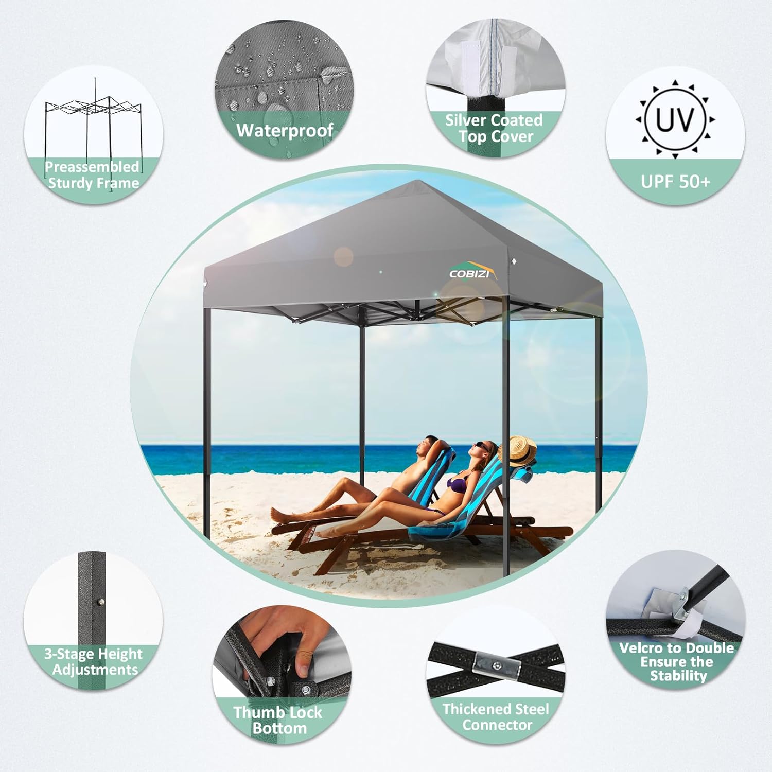 COBIZI - Toldo desplegable de 10 x 20 Pulgadas con 6 Paredes Laterales, toldo Impermeable para Eventos al Aire última intervensión, UPF 50+ cenador portátil para Fiestas, Playa, Camping, Boda,