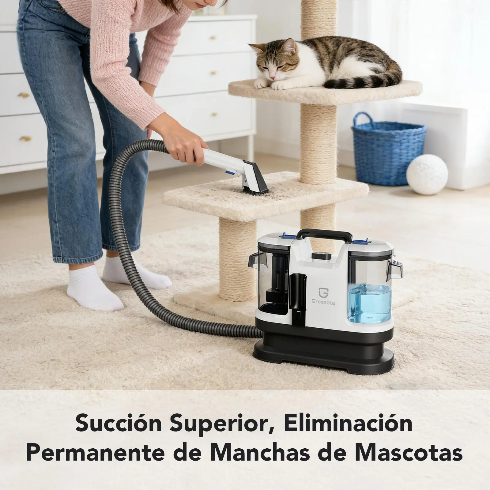 Aspiradora Lava Alfombra Tapicería De Inyección Succión 600w 18000pa, Máquina De Limpieza De Telas Para Sofá, Alfombra, Cortina Y Cama, Cepillo Profundo, Doble Tanque De Agua Blanco