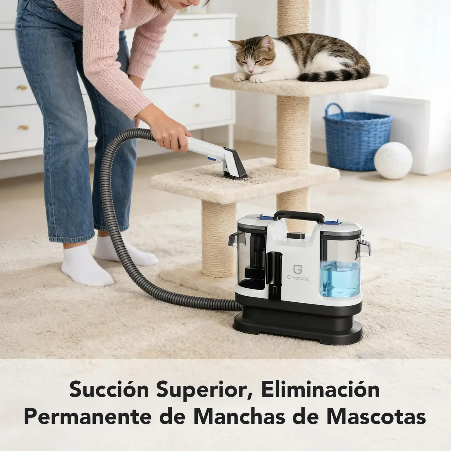 Aspiradora Lava Alfombra Tapicería De Inyección Succión 600w 18000pa, Máquina De Limpieza De Telas Para Sofá, Alfombra, Cortina Y Cama, Cepillo Profundo, Doble Tanque De Agua Blanco