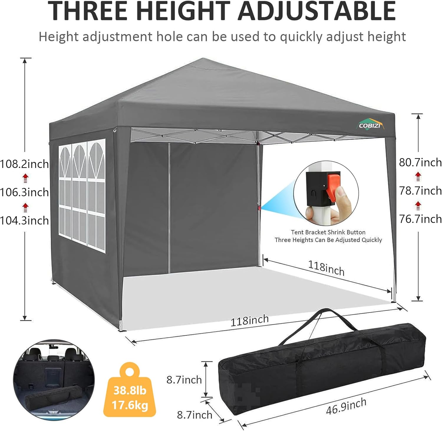 COBIZI - Toldo desplegable de 10 x 20 Pulgadas con 6 Paredes Laterales, toldo Impermeable para Eventos al Aire última intervensión, UPF 50+ cenador portátil para Fiestas, Playa, Camping, Boda,