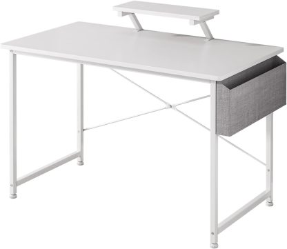 Escritorio Pequeño para Computadora Moderno, Tocador Furniture con Bolsa de Almacenamiento, Viene con Soporte de Escritorio 110 X 50 X 75 CM (Blanco)