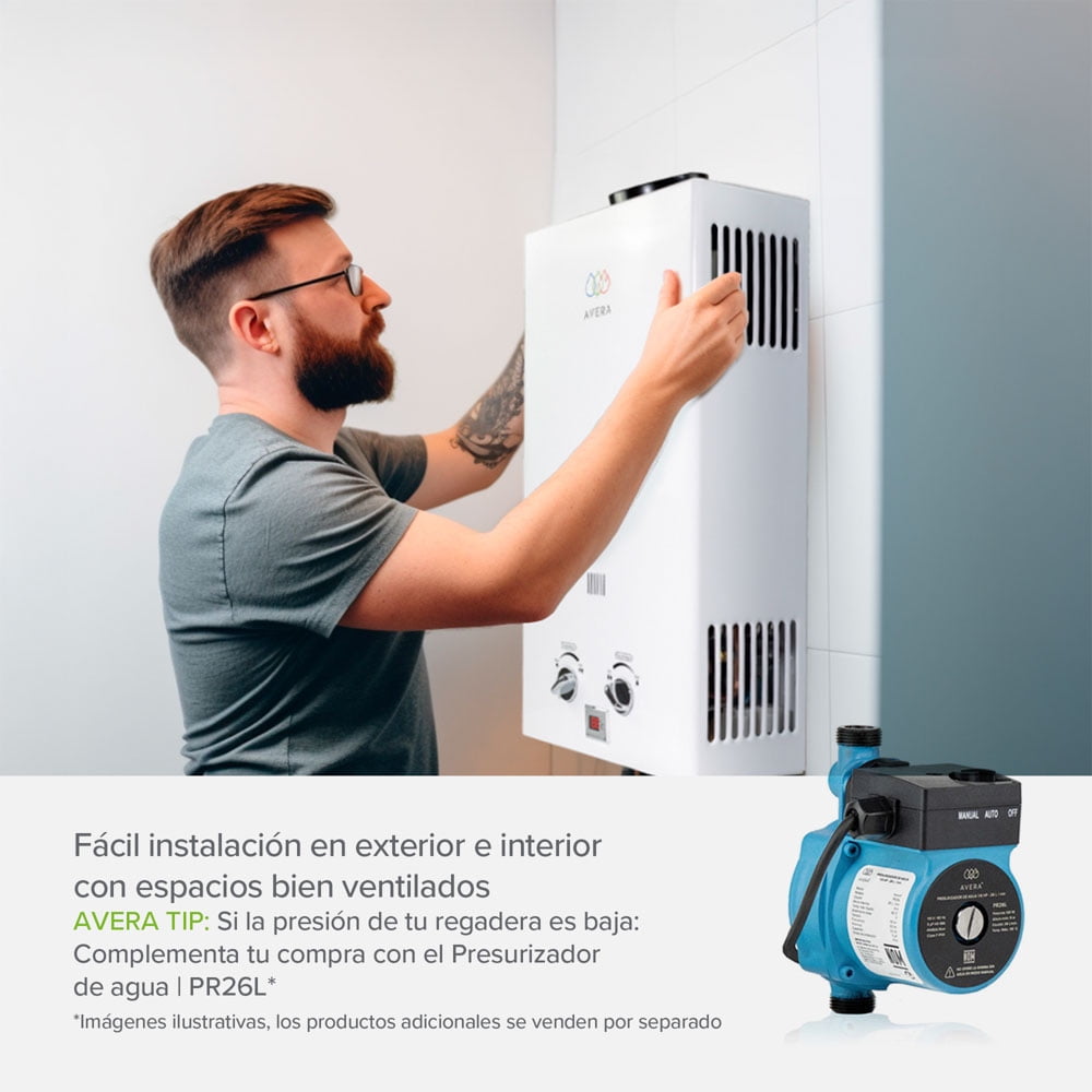 Calentador de Agua 6 Litros AVERA Boiler de Paso Gas Natural para 1 Servicio AVERA C6LNAT Calentador de Paso Uso Exclusivo Gas Natural