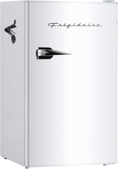 ❄️ Refrigerador compacto retro Frigidaire con enfriador, refrigerador de mostrador de 3.2 pies cúbicos con abridor de botellas incorporado, ideal para oficina, dormitorio, residencia estudiantil o cabaña