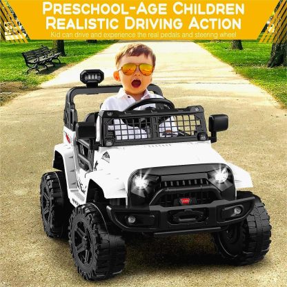 Hetoy Ride on Truck Car 12V Kids Electric Vehicles with Remote Control Spring Suspension, LED Lights, Bluetooth, 2 Speeds