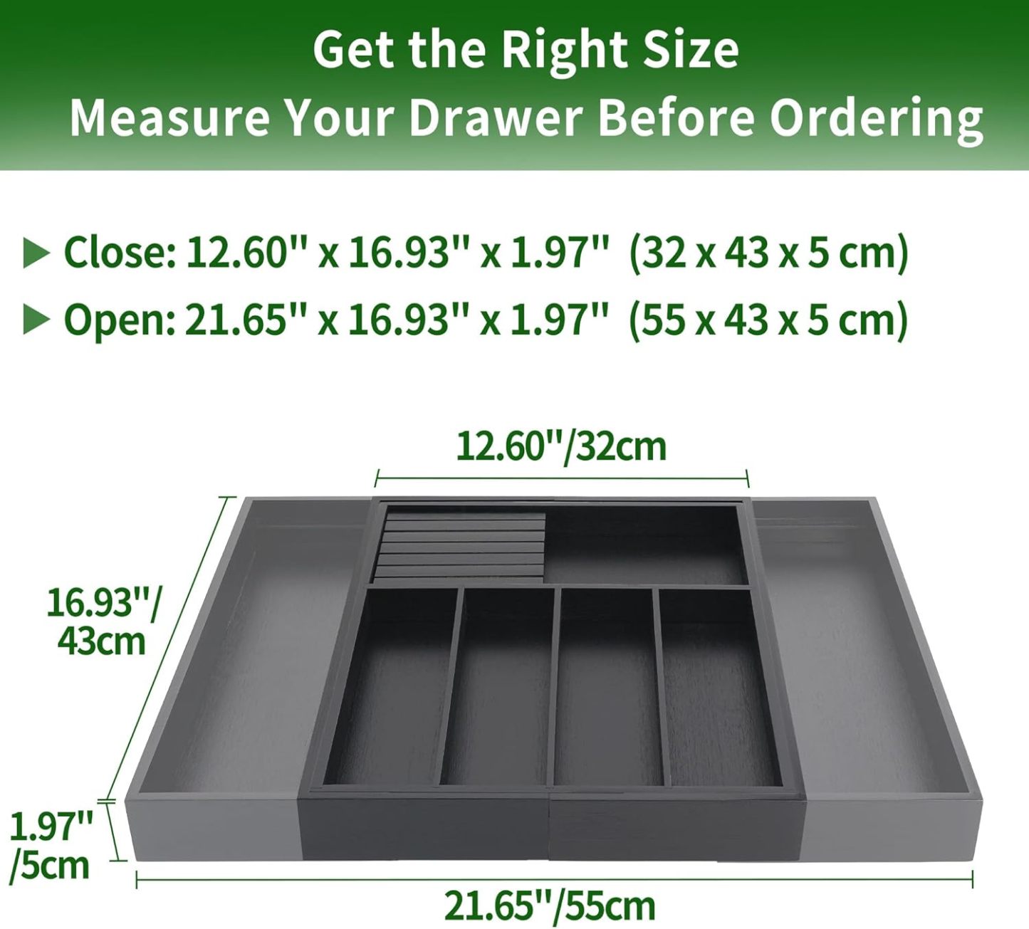 VaeFae Cocina, soporte para utensilios extensibles y bandeja de cubiertos con Divider de 13" -21,6 "de superficie plana y bloque de cuchildesmontable (negro)