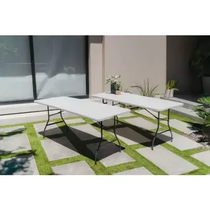 Set 2 Mesas Plegables Blancas 180 cm Portátiles
