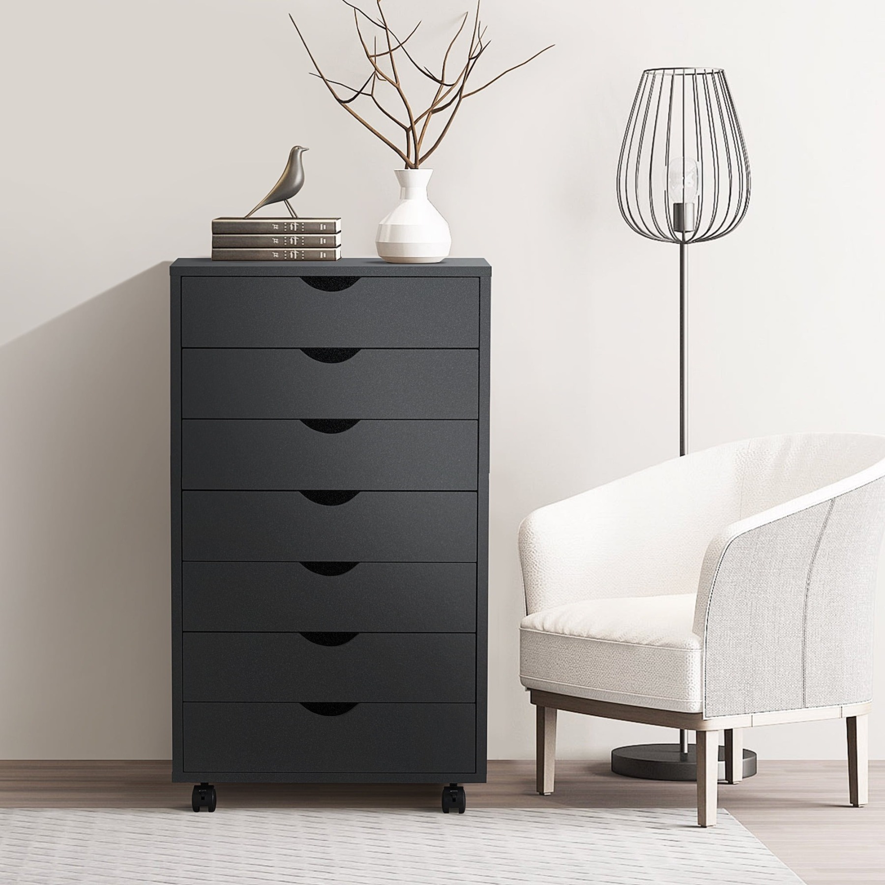 Cómoda EDX de 7 cajones: amplio armario de madera para organizar el dormitorio, el hogar y la oficina, color blanco
